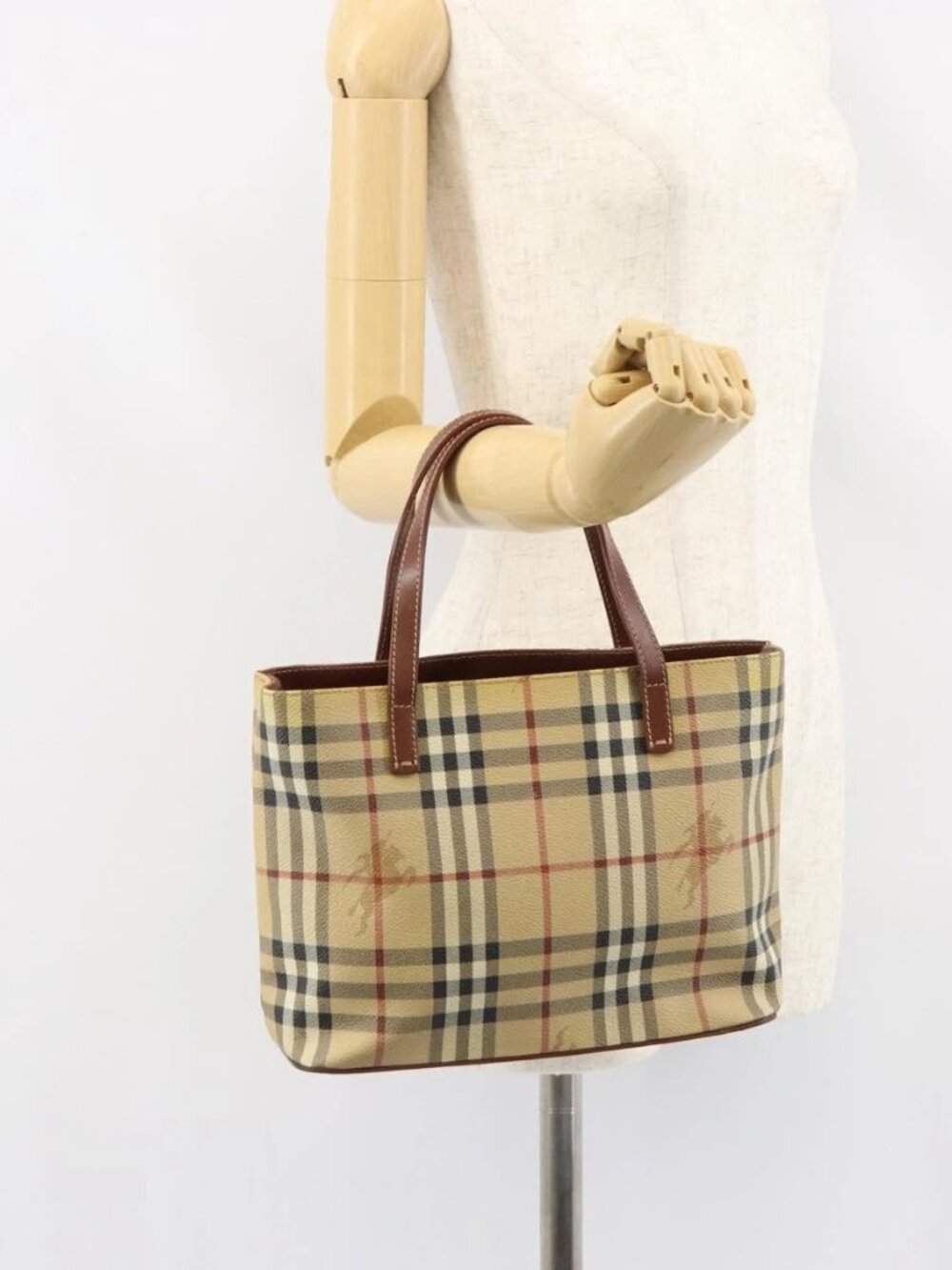 BURBERRY Nova Check Hand Bag PVC Beige Gold Auth BA8952 - Picture 15 of 16